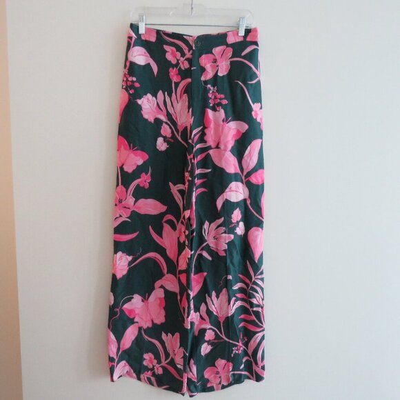 ANTHROPOLOGIE Breezy Tropical Floral Print Wide Leg Satin Pants - Sz 6 - Picture 2 of 16